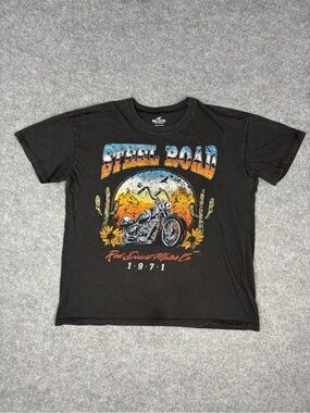 Hollister Steel Road Motorcycle Graphic Tee Faded Grey Size Small